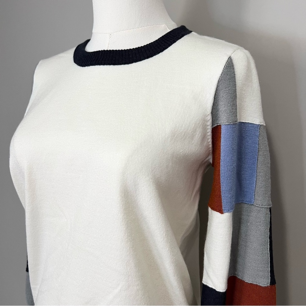 Ecru Colorblock Checkered Sleeve Sweater Size S - Picture 2 of 7